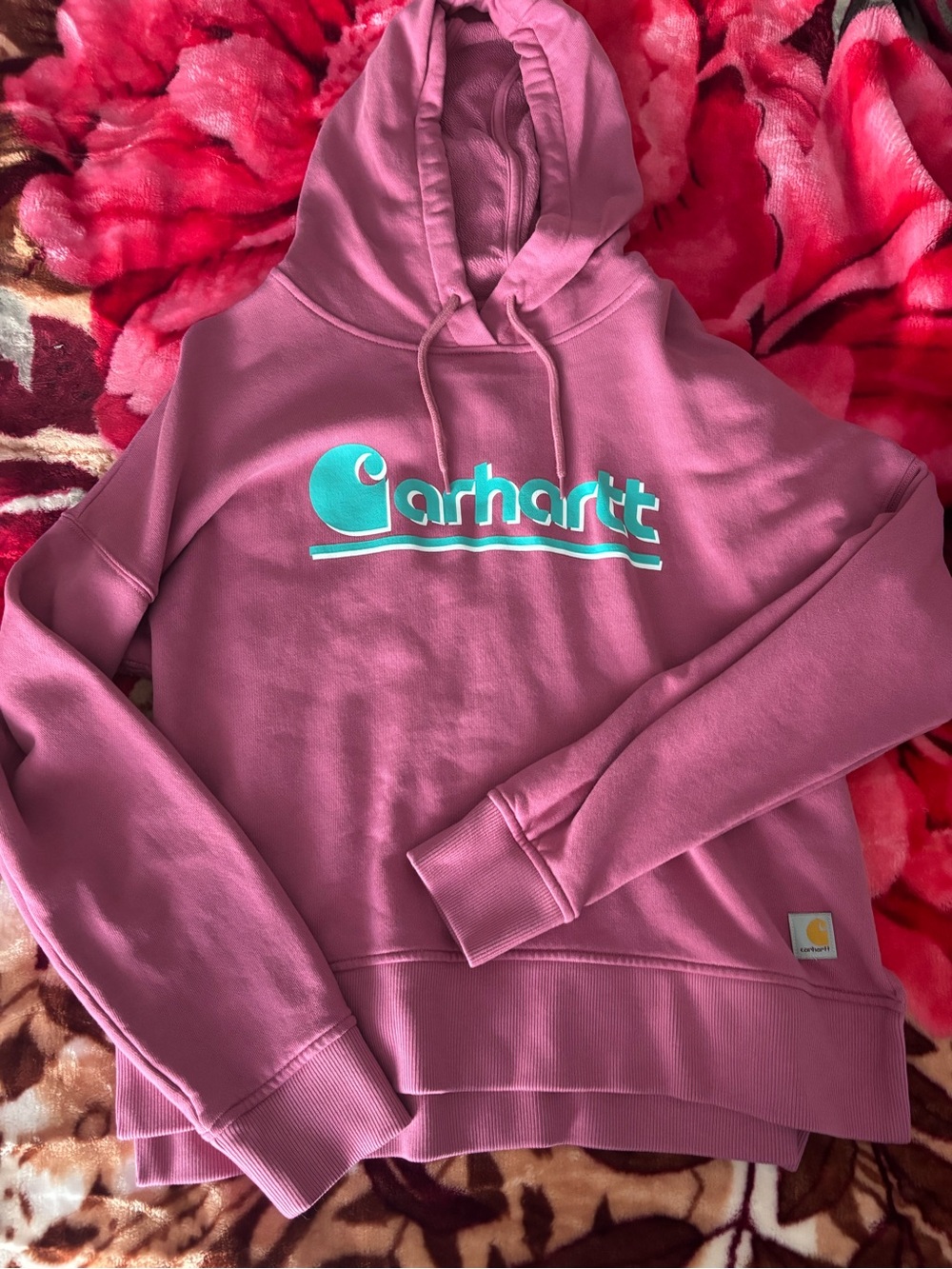 Carhartt Pink Hoodie with Teal Logo
